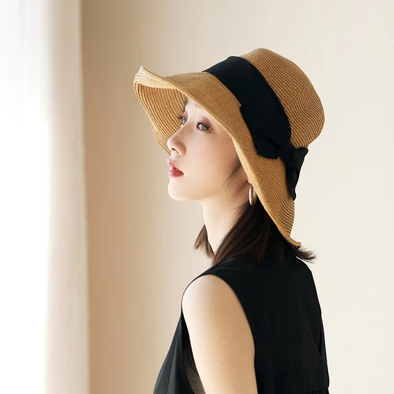 French Style Women Summer Sun Hat Beach Straw Bow Ribbon Cap