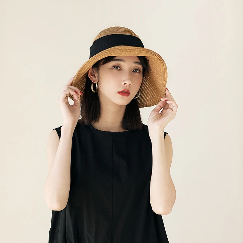 French Style Women Summer Sun Hat Beach Straw Bow Ribbon Cap