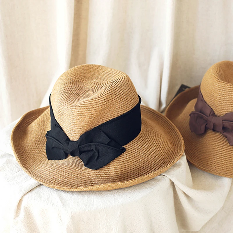 French Style Women Summer Sun Hat Beach Straw Bow Ribbon Cap
