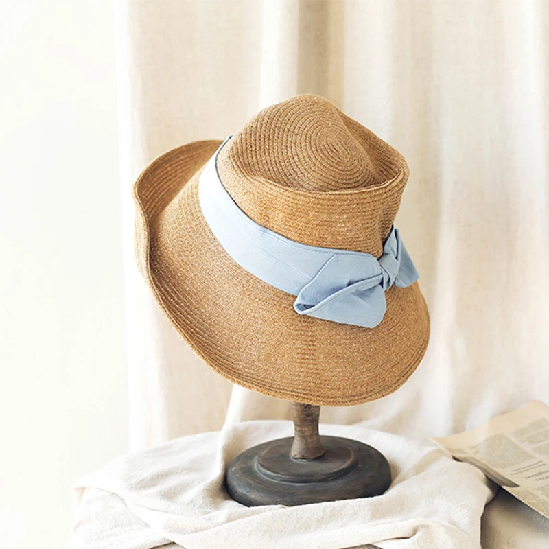 French Style Women Summer Sun Hat Beach Straw Bow Ribbon Cap