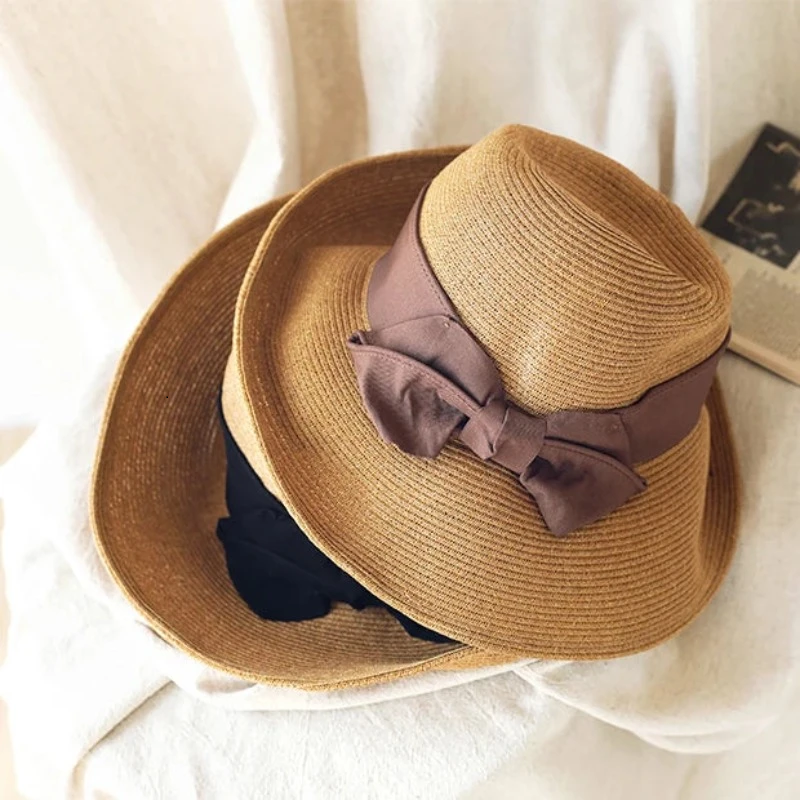 French Style Women Summer Sun Hat Beach Straw Bow Ribbon Cap