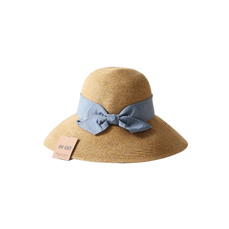 French Style Women Summer Sun Hat Beach Straw Bow Ribbon Cap