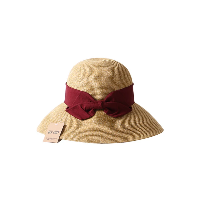 French Style Women Summer Sun Hat Beach Straw Bow Ribbon Cap