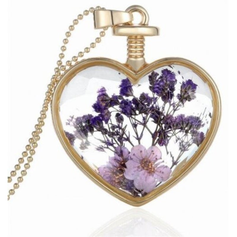 Veile Studios Luxury Heart Glass Bottle Dried Flower Pendant Necklace