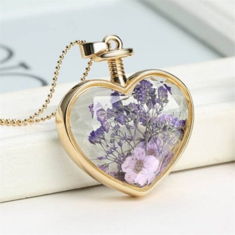 Veile Studios Luxury Heart Glass Bottle Dried Flower Pendant Necklace