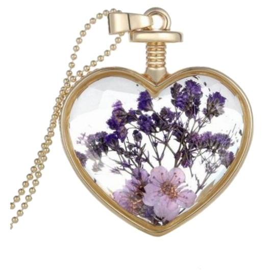 Veile Studios Luxury Heart Glass Bottle Dried Flower Pendant Necklace