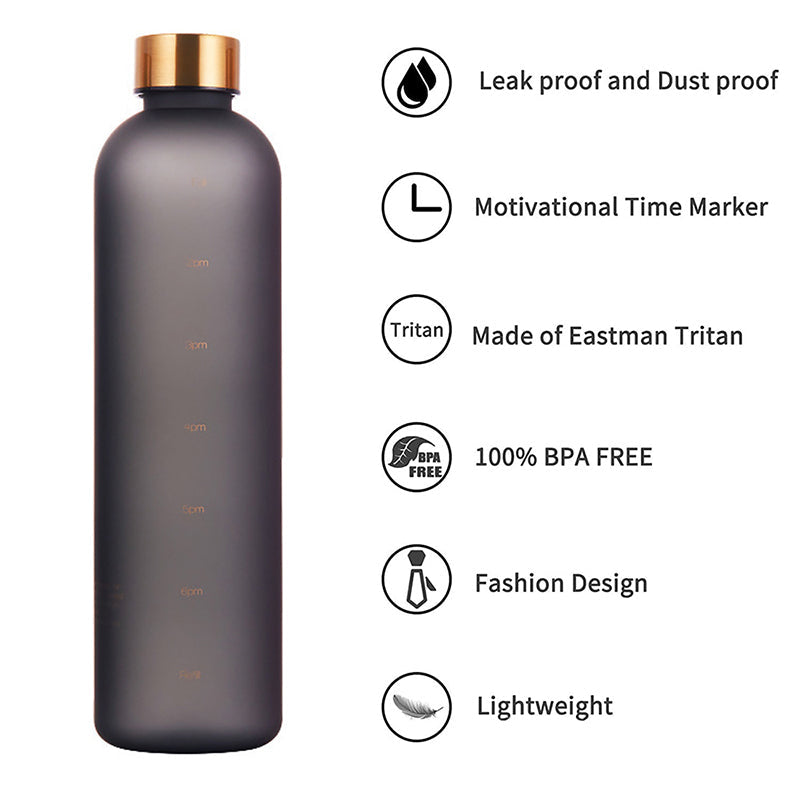 1L Water Bottle Time Marker Bpa Free Frosted Drinkbottles