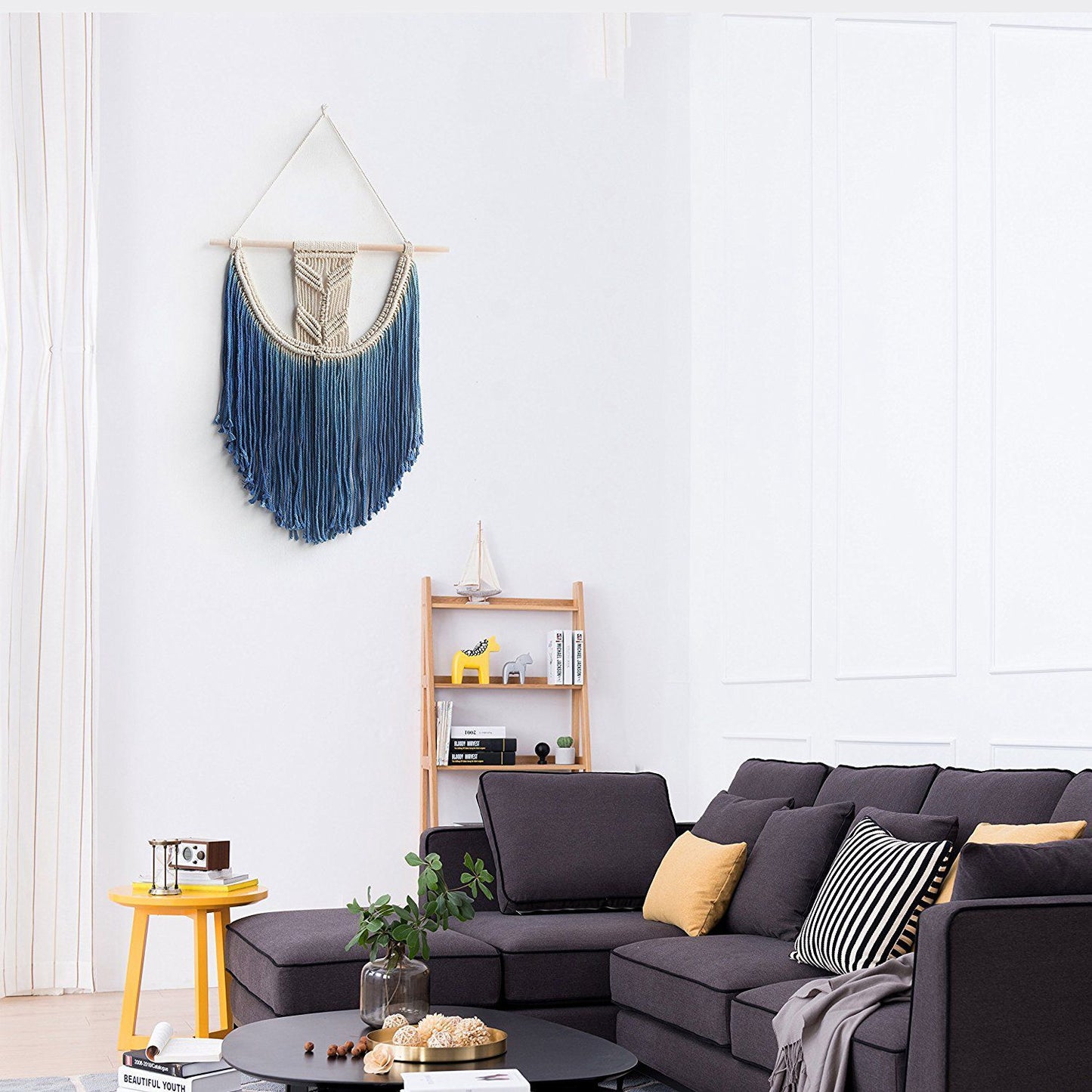 Blue Boho Macrame Wall Hanging Tapestry Decor