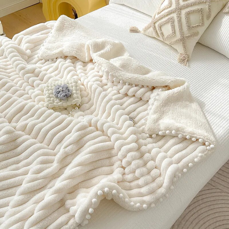 Blanket Cream White Tuscan Faux Rabbit Fur Weighted 120X150cm