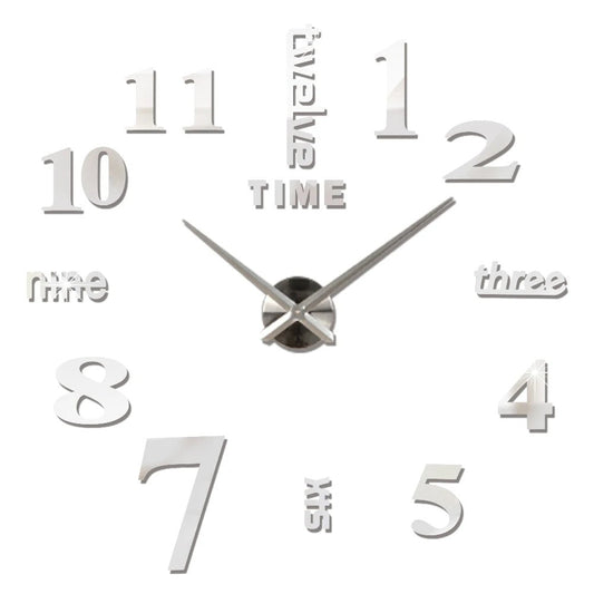 Wall Clock Silver Design 47 Inch 3D Diy Mirror Acrylic Decor