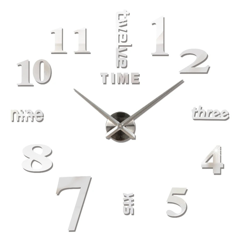 Wall Clock Silver Design 27 Inch 3D Diy Mirror Acrylic Sticker