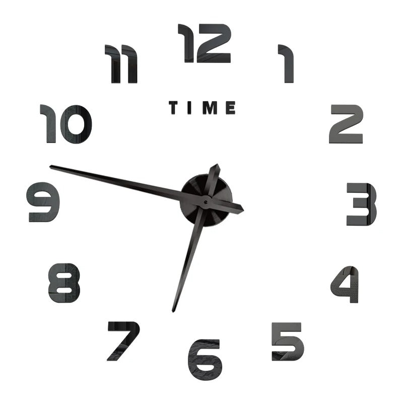 Wall Clock Black Design 37 Inch 3D Diy Mirror Acrylic Sticker Fashion Quartz