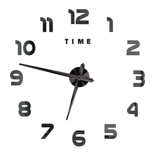 Wall Clock Black Design 37 Inch 3D Diy Mirror Acrylic Sticker Fashion Quartz