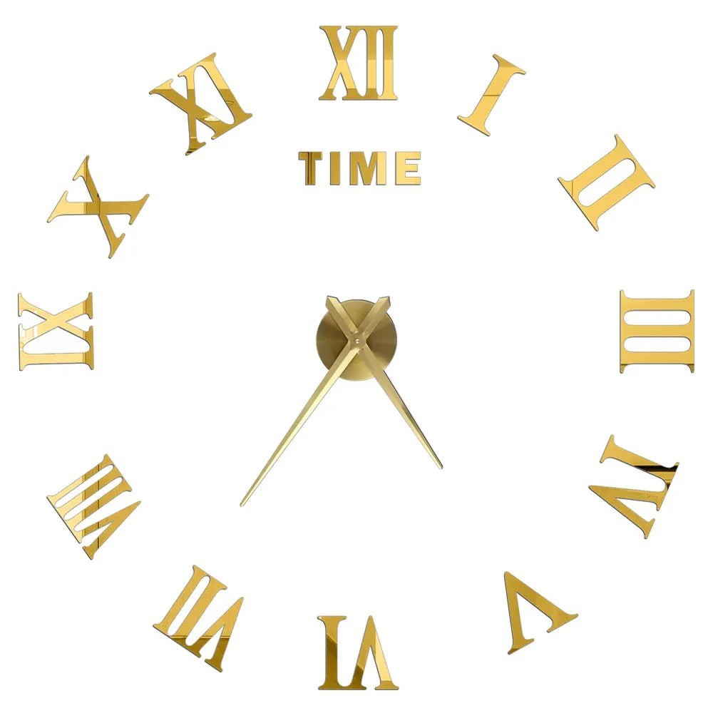 Wall Clock Gold Design 27 Inch 3D Diy Mirror Acrylic Sticker Quartz Watch