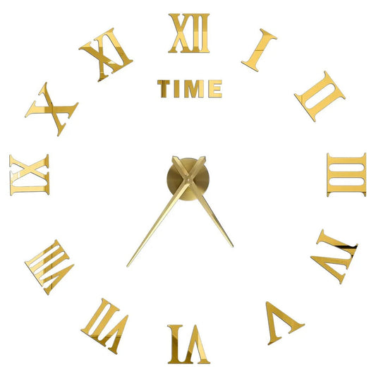 Wall Clock Gold Design 27 Inch 3D Diy Mirror Acrylic Sticker Quartz Watch