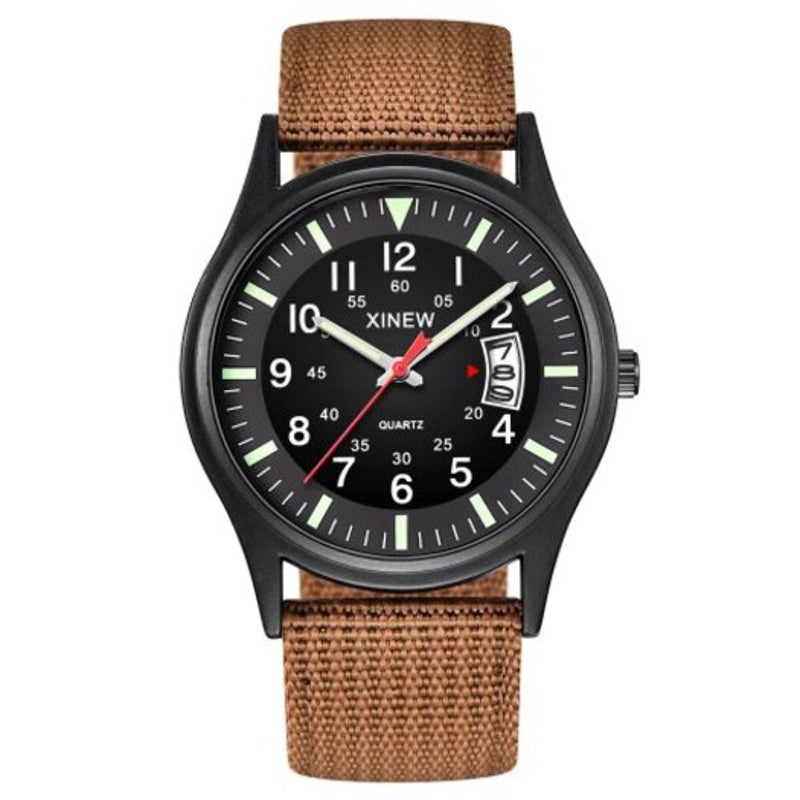 Veile Studios Men's Fashion Noctilucent Calendar Chronograph Canvas Quartz Sport Watch Brown