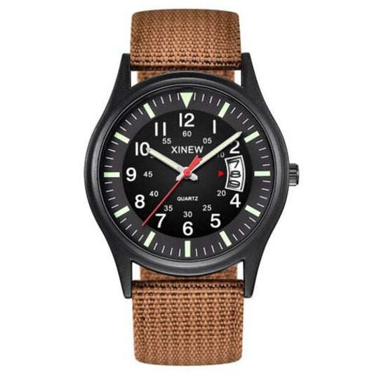 Veile Studios Men's Fashion Noctilucent Calendar Chronograph Canvas Quartz Sport Watch Brown