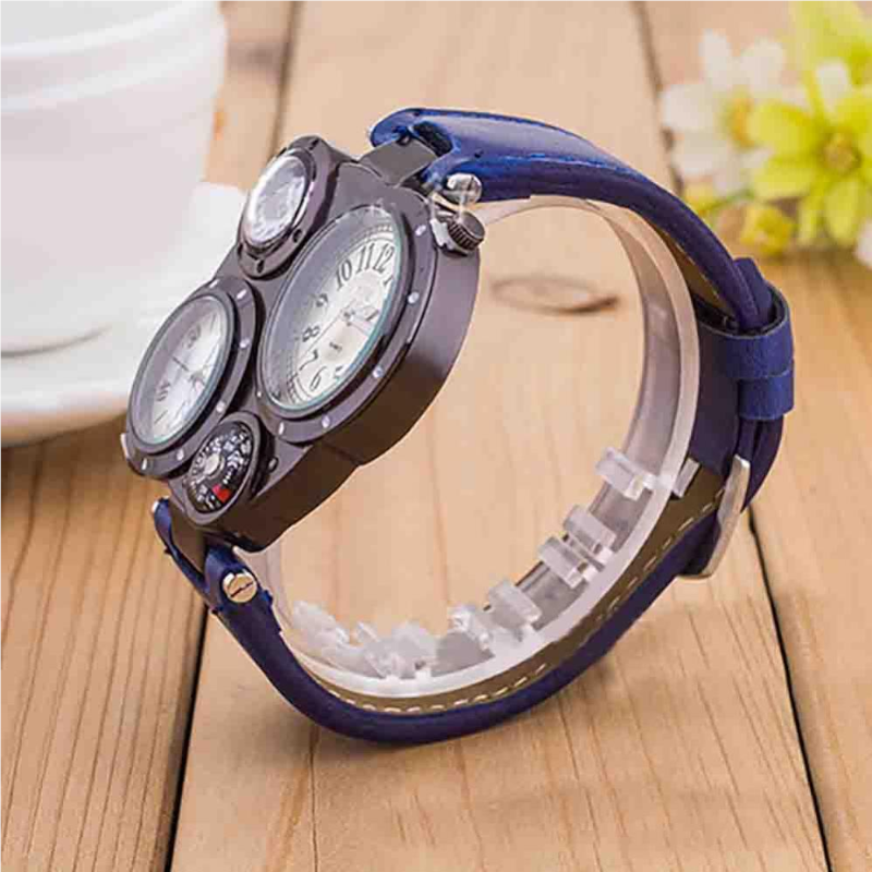 Veile Studios Men Fashion Creative Compass Chronograph Leather Quartz Sport Watch Rosy Finch