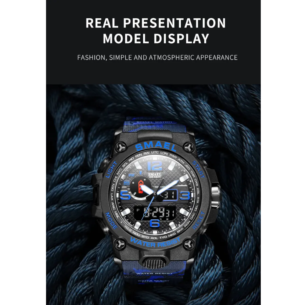 Veile Studios Men Waterproof Dual Display Sport Wristwatch Quartz Digital Military Male Stopwatch