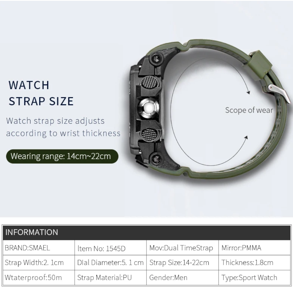 Veile Studios Men Waterproof Dual Display Sport Wristwatch Quartz Digital Military Male Stopwatch