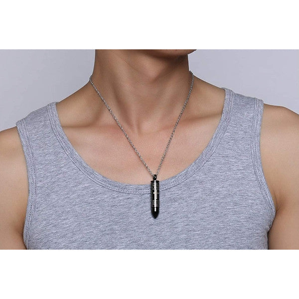 Veile Studios Men's Engraved English Lord's Prayer Stainless Steel Cross Pendant Black
