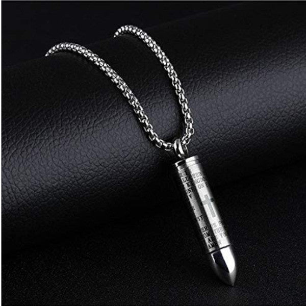 Veile Studios Men's Engraved English Lord's Prayer Stainless Steel Cross Pendant Silver