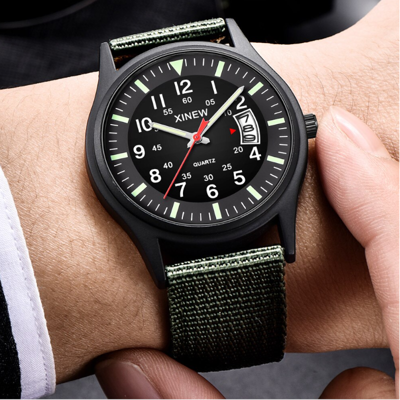 Veile Studios Men's Fashion Noctilucent Calendar Chronograph Canvas Quartz Sport Watch Brown
