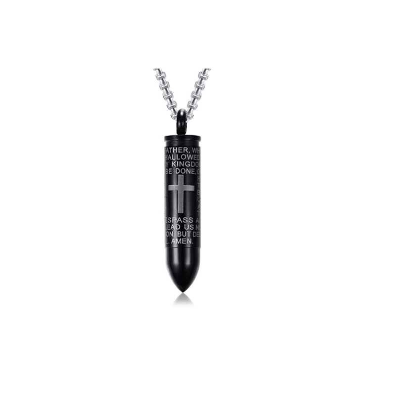 Veile Studios Men's Engraved English Lord's Prayer Stainless Steel Cross Pendant Black