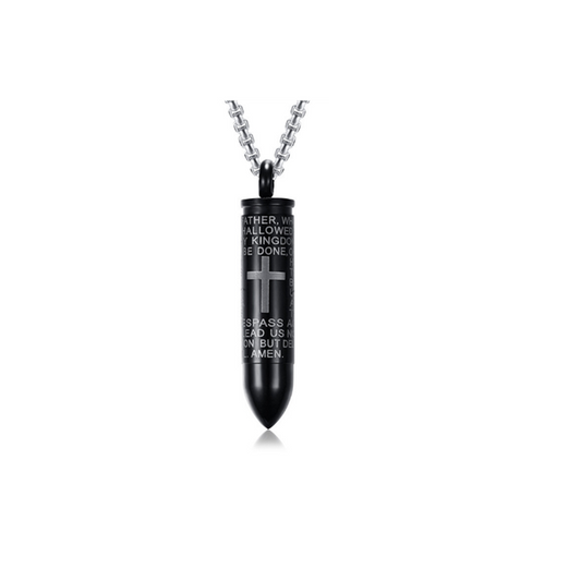 Veile Studios Men's Engraved English Lord's Prayer Stainless Steel Cross Pendant Black