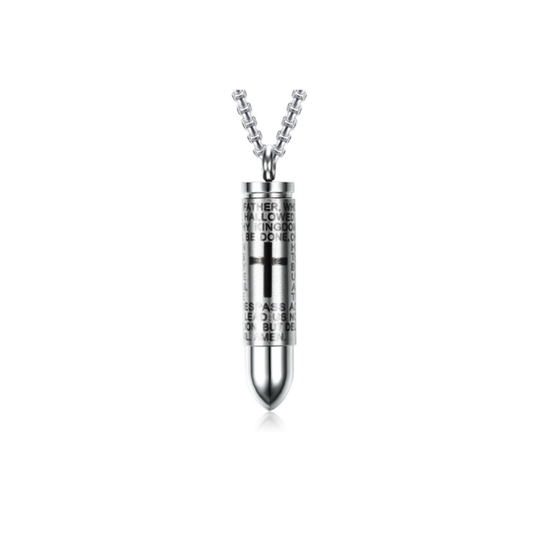 Veile Studios Men's Engraved English Lord's Prayer Stainless Steel Cross Pendant Silver