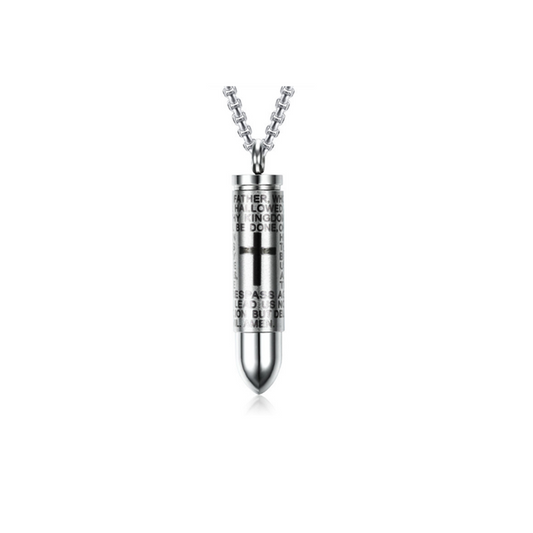 Veile Studios Men's Engraved English Lord's Prayer Stainless Steel Cross Pendant Silver
