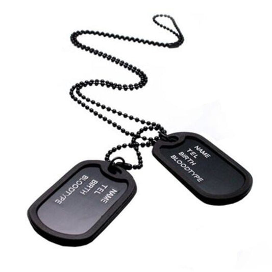 Veile Studios Military Army Style Black 2 Dog Tagss Chain Mens Pendant Necklace