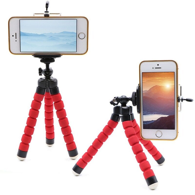 Phone Mobile Camera Holder Clip Smartphone Stand Octopus Mini Tripod Red