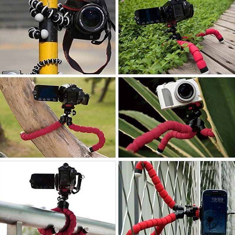Phone Mobile Camera Holder Clip Smartphone Stand Octopus Mini Tripod Red