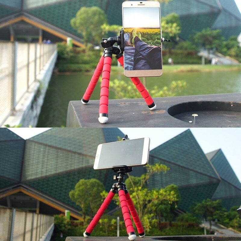 Phone Mobile Camera Holder Clip Smartphone Stand Octopus Mini Tripod Red