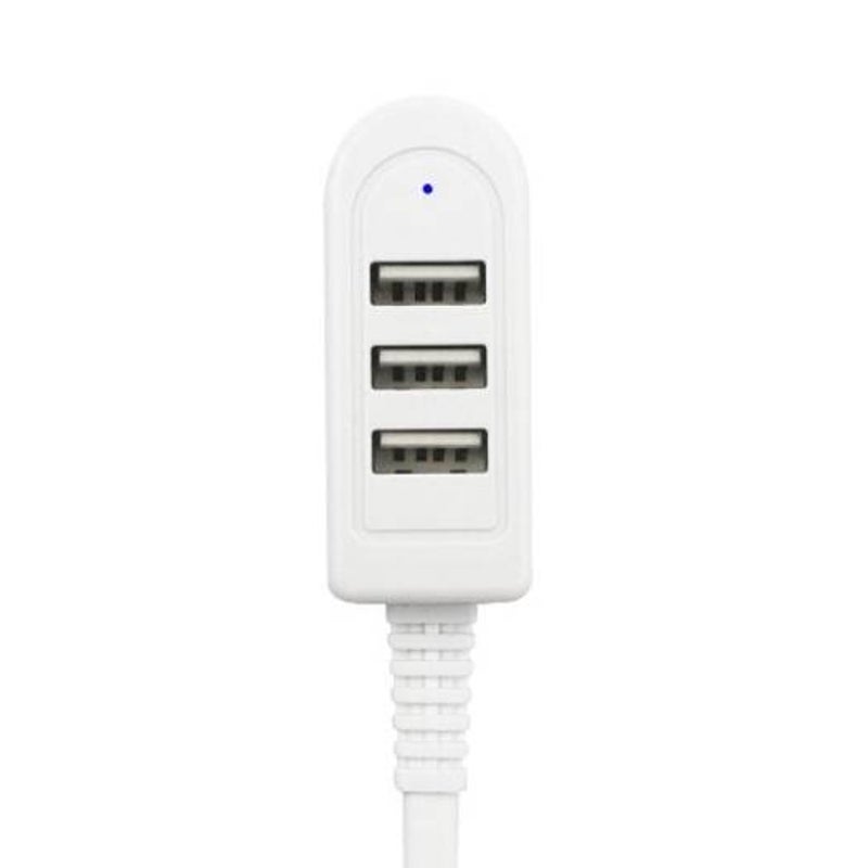 2.4A 3 Port Usb Hub Extension Charging Cable With Data Adapter White 120Cm