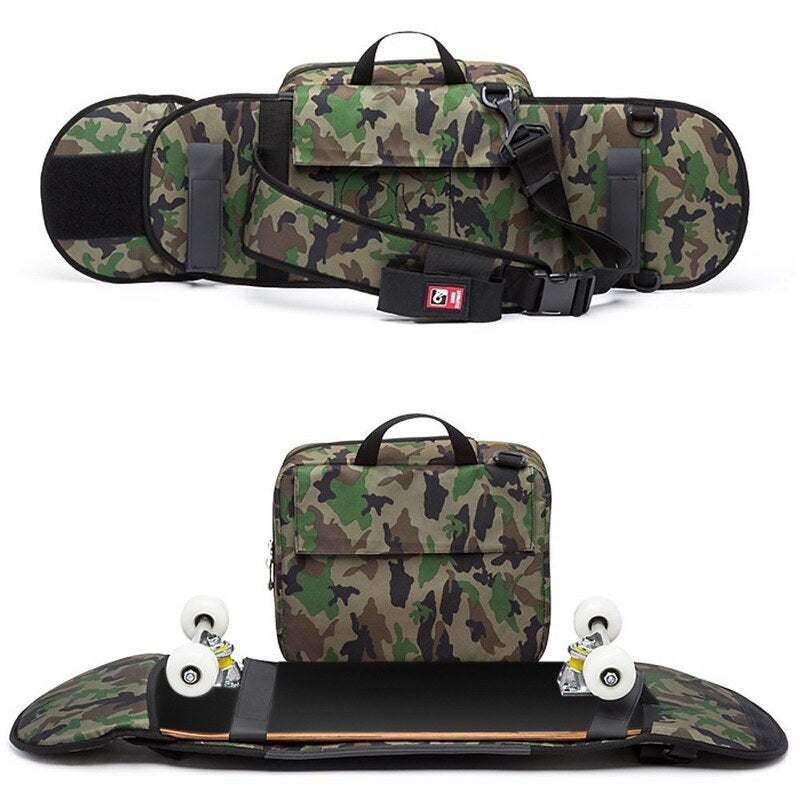 Multi Functional Skateboard Longboard Carry Bag Sling Green Camouflage