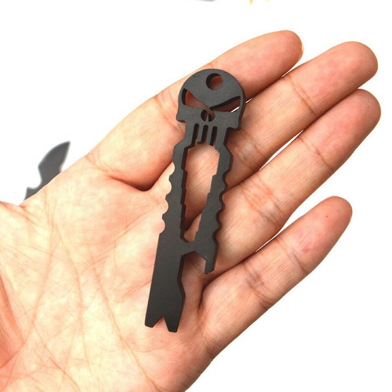 Stainless Steel Skull Crowbar Keychain Portable Outdoor Multi-Function Tool