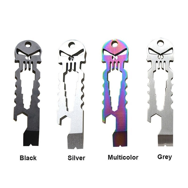 Stainless Steel Skull Crowbar Keychain Portable Outdoor Multi-Function Tool