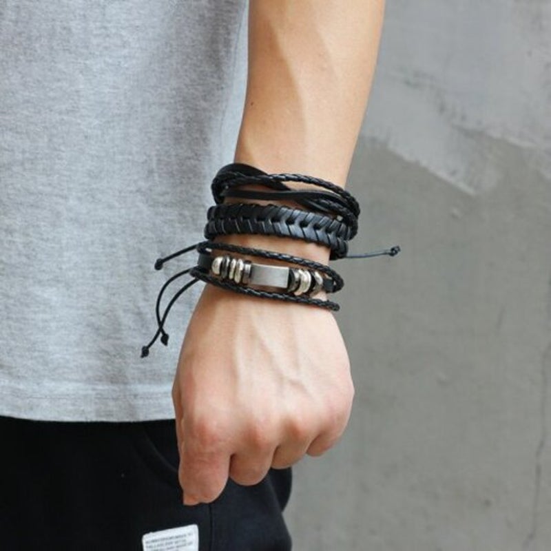 Veile Studios Multi Layer Retro Woven Pu Leather Bracelet 6Pcs