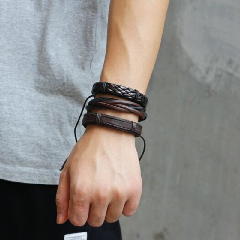 Veile Studios Multi Layer Retro Woven Pu Leather Bracelet 6Pcs