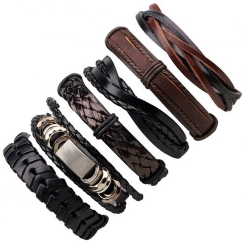 Veile Studios Multi Layer Retro Woven Pu Leather Bracelet 6Pcs