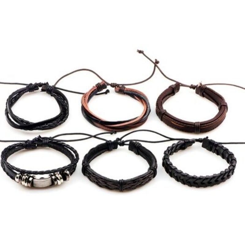Veile Studios Multi Layer Retro Woven Pu Leather Bracelet 6Pcs