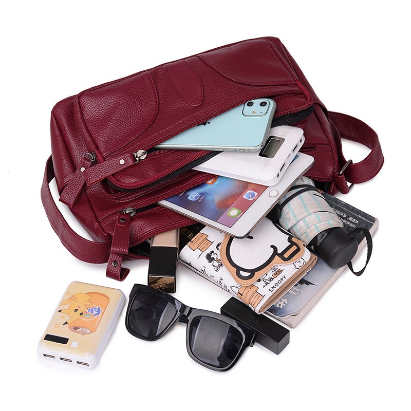 Multi Pockets Large Capacity Pu Leather Shoulder Cross Body Bags For Women Casual Purses Handbags Luxury Designer
