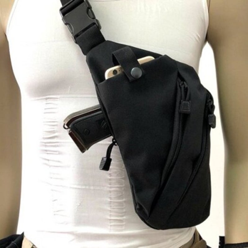 Multifunctional Casual Anti Theft Sports Storage Bag Black Right Shoulder