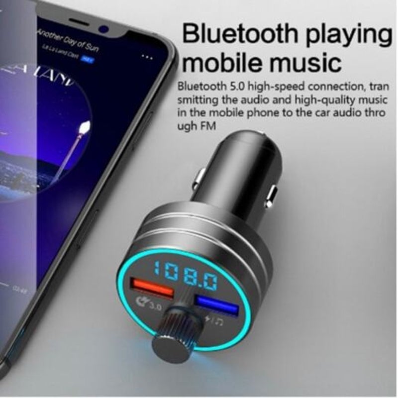 Multifunctional Fast Charging 3.0 Car Bluetooth Fm Transmitter Dual Usb Charger Mp3 Player Gray