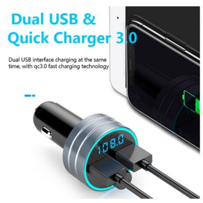 Multifunctional Fast Charging 3.0 Car Bluetooth Fm Transmitter Dual Usb Charger Mp3 Player Gray