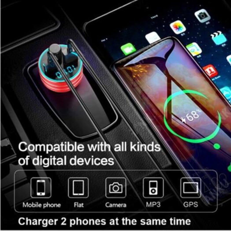 Multifunctional Fast Charging 3.0 Car Bluetooth Fm Transmitter Dual Usb Charger Mp3 Player Gray