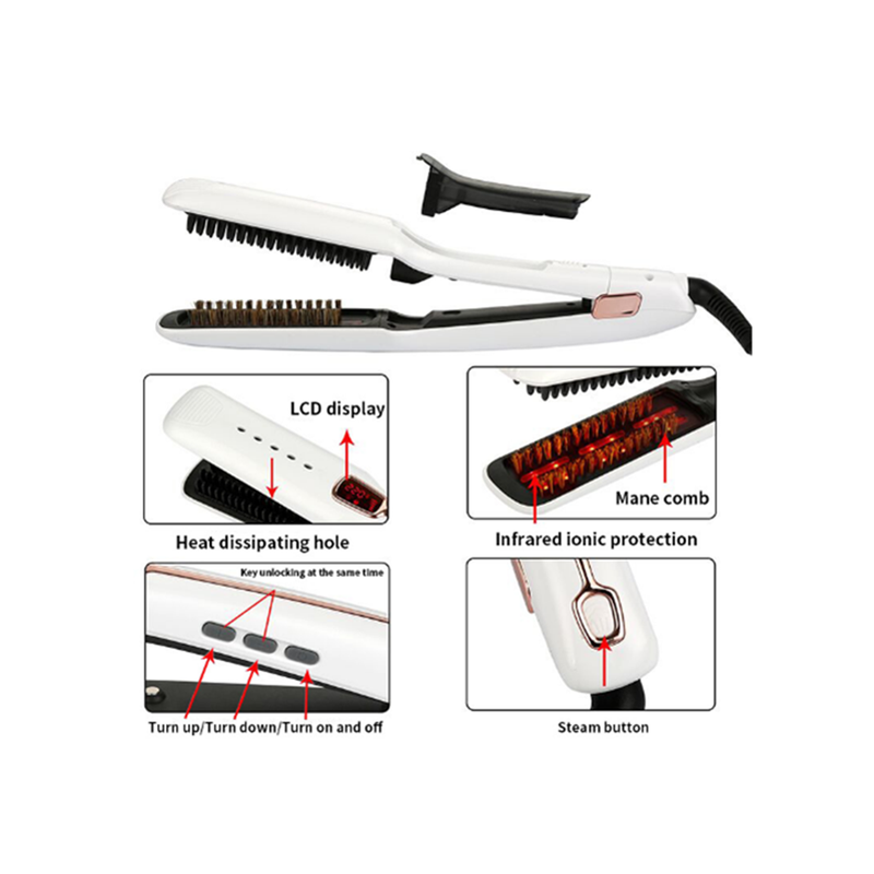 Multifunctional Negative Ion Infrared Spray Steam Straight Hair Comb Straightener Curler