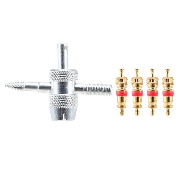 1 Set Copper Valve Core With 5-In-1 Stem Removal Tire Repair Tool